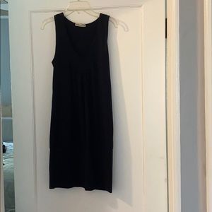 V-neck sleeveless navy blue jersey dress